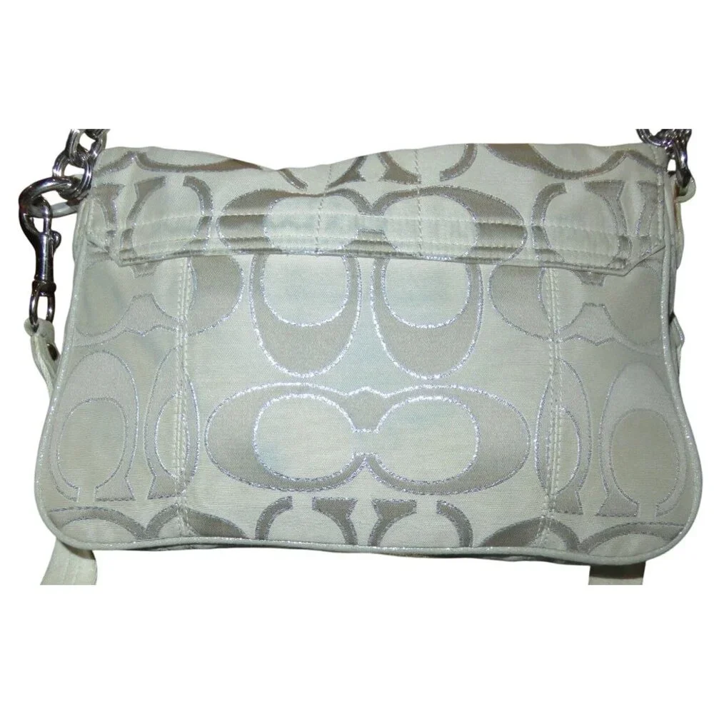 Coach Poppy Signature C Metallic Sateen & Leather Messenger Flap Satchel  #18352